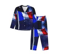 Kfjghhl French Flag Pyjamas Set Women Soft Two Pieces Pj'S Sets Long Sleeve Tops Plaid Pants Sleepwear Pockets Black