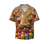 Kfjghhl Gingerbread Man Candy Mens Casual Short Sleeve Polo Cuban Classic Tops Shirt Gingerbread Man Candy Hawaiian Shirt Summer Beach Holiday Black