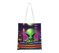 Kfjghhl Green Alien Canvas Totes Strong Student Shoulder Handle Bag Lightweight Back To School Season Teacher
