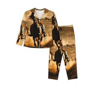 Kfjghhl Horse Stripes Pattern Pyjamas Set Women Soft Two Pieces Pj'S Sets Long Sleeve Tops Plaid Pants Sleepwear Pockets Black