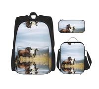Kfjghhl Horses Running Art Pencil Case Backpack Lunch Bag Boys Girls School Bookbag Set College Laptop Student Summer