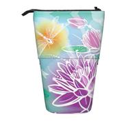 Kfjghhl Lotus and Dragonfly Pencil Case Girl Large Lightweight Holder Students Adults Boy Presents Kid Stand Up Pencil