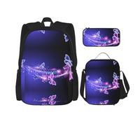 Kfjghhl Lovely Purple Butterfly Pencil Case Backpack Lunch Bag Boys Girls School Bookbag Set College Laptop Student Summer