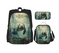 Kfjghhl Manatee Animals Pencil Case Backpack Lunch Bag Boys Girls School Bookbag Set College Laptop Student Summer