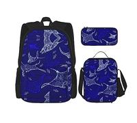 Kfjghhl Manta Ray and Fish Pencil Case Backpack Lunch Bag Boys Girls School Bookbag Set College Laptop Student Summer