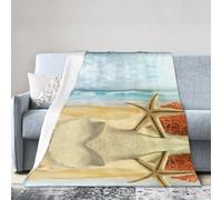 Kfjghhl Modern Starfish And Coral On Sandy Beach Landscape Fleece Throw Blanket Bed Super Soft Warm Sofa Throw Blanket Bedspread Polar Fleece Blanket