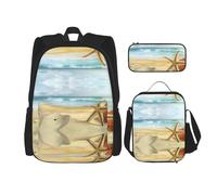 Kfjghhl Modern Starfish and Coral On Sandy Beach Landscape Pencil Case Backpack Lunch Bag Boys Girls School Bookbag Set College Laptop Student Summer