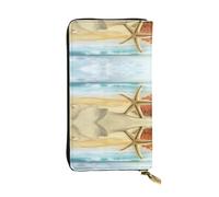 Kfjghhl Modern Starfish and Coral On Sandy Beach Landscape Women's Wallet Large Capacity Ladies Card Phone Holder RFID Blocking Wristlet Leather Her