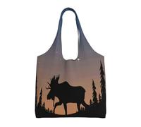 Kfjghhl Moose Mountain Pine Tree Wilderness Tote Bags Lightweight Reusable Grocery Shopping Cloth Bags Promotion Gift Handbags Purse