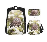 Kfjghhl Owl and Flower Pencil Case Backpack Lunch Bag Boys Girls School Bookbag Set College Laptop Student Summer