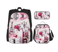 Kfjghhl Paris Eiffel Tower France Pencil Case Backpack Lunch Bag Boys Girls School Bookbag Set College Laptop Student Summer