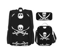 Kfjghhl Pirate Flag Pencil Case Backpack Lunch Bag Boys Girls School Bookbag Set College Laptop Student Summer