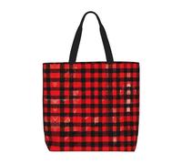 Kfjghhl Plaid Red And Black Totes Bag Large Capacity Hand Shoulder Zipper Women Lady Girl Shop Bag Work College Daily