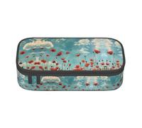 Kfjghhl Poppies On Blue Sky Pencil Case Large Girls Boys Cute Pencil Case Secondary Big Capacity Zipper Compartments
