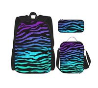 Kfjghhl Purple Blue Green Camouflage Zebra Stripes Pencil Case Backpack Lunch Bag Boys Girls School Bookbag Set College Laptop Student Summer