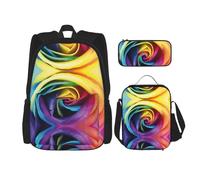 Kfjghhl Rainbow Rose Flower Pencil Case Backpack Lunch Bag Boys Girls School Bookbag Set College Laptop Student Summer
