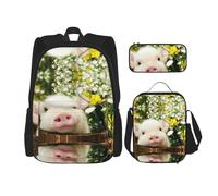 Kfjghhl Rape Flower Pig Pencil Case Backpack Lunch Bag Boys Girls School Bookbag Set College Laptop Student Summer