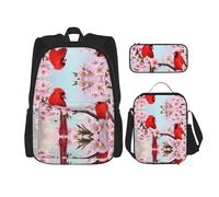 Kfjghhl Red Bird Branch Blossom Pencil Case Backpack Lunch Bag Boys Girls School Bookbag Set College Laptop Student Summer