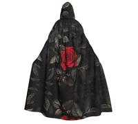 Kfjghhl Red Rose And Black Leaves Halloween Cape Golden Hooded Cloak Full Length Robe Cape Halloween Costume Cosplay Party