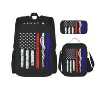 Kfjghhl Red Stripe Firefighter USA Flag Pencil Case Backpack Lunch Bag Boys Girls School Bookbag Set College Laptop Student Summer