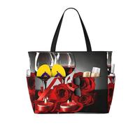 Kfjghhl Red Wine Rose And Candle Large Capacity Beach Travel Bag Tote Bag Women Pockets Laptop Purse Handbag Work Adult Gym