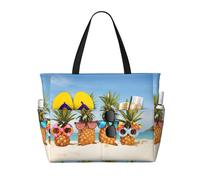Kfjghhl Seaside Beach Yellow Geometric Pineapple Large Capacity Beach Travel Bag Tote Bag Women Pockets Laptop Purse Handbag Work Adult Gym