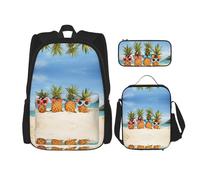 Kfjghhl Seaside Beach Yellow Geometric Pineapple Pencil Case Backpack Lunch Bag Boys Girls School Bookbag Set College Laptop Student Summer