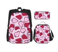 Kfjghhl Strawberry Pattern Pencil Case Backpack Lunch Bag Boys Girls School Bookbag Set College Laptop Student Summer