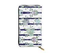 Kfjghhl Striped Succulents Women's Wallet Large Capacity Ladies Card Phone Holder RFID Blocking Wristlet Leather Her