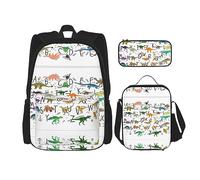 Kfjghhl Stylish Learning Alphabets with Dinosaurs Pencil Case Backpack Lunch Bag Boys Girls School Bookbag Set College Laptop Student Summer