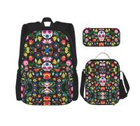 Kfjghhl Sugar Horror Skull and Flowers Pencil Case Backpack Lunch Bag Boys Girls School Bookbag Set College Laptop Student Summer