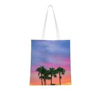 Kfjghhl Sunset Colorful Clouds Palm Tree Canvas Totes Strong Student Shoulder Handle Bag Lightweight Back To School Season Teacher