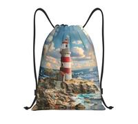 Kfjghhl The Seaside Lighthouse Drawstring Backpack Bag Sport Sackpack Bulk Cinch Gym Bag Women Men Children Outdoor Sport