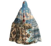 Kfjghhl The Seaside Lighthouse Halloween Cape Golden Hooded Cloak Full Length Robe Cape Halloween Costume Cosplay Party