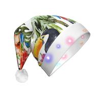 Kfjghhl Toucans Parrot Palm Tree Leaves Led Christmas Hats Adult Festive Christmas Xmas Felt Santa Headband Fancy Dress Accessory