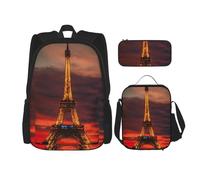 Kfjghhl Tower Paris Pencil Case Backpack Lunch Bag Boys Girls School Bookbag Set College Laptop Student Summer