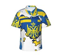 Kfjghhl Ukraine Flag Map 01 Mens Hawaiian Shirt Short Sleeve Summer Shirts Casual Aloha Fancy Dress Summer Beach Party Black
