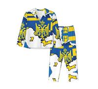 Kfjghhl Ukraine Flag Map 01 Pyjamas Set Women Soft Two Pieces Pj'S Sets Long Sleeve Tops Plaid Pants Sleepwear Pockets Black