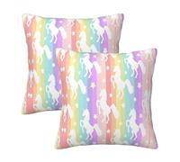 Kfjghhl Unicorns On Colorful Stripes Throw Pillow Covers Decorative Farmhouse Couch Pillow Case 4 Sizes Square Cushion Pillcase