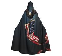 Kfjghhl Unisex 3d Bald Eagle Flying With American Flag Hooded Cloak Cape Costume Party Halloween Cosplay Adult Hoodies Robe Christmas 58"