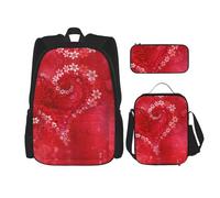 Kfjghhl Valentine's Day Red Heart Flower Pencil Case Backpack Lunch Bag Boys Girls School Bookbag Set College Laptop Student Summer