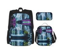 Kfjghhl Waterfall and Flower Pencil Case Backpack Lunch Bag Boys Girls School Bookbag Set College Laptop Student Summer