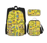Kfjghhl Yellow Lemon and Bee Pencil Case Backpack Lunch Bag Boys Girls School Bookbag Set College Laptop Student Summer