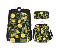 Kfjghhl Yellow Lemon Pencil Case Backpack Lunch Bag Boys Girls School Bookbag Set College Laptop Student Summer