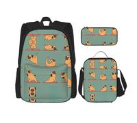 Kfjghhl Yoga Pug Pencil Case Backpack Lunch Bag Boys Girls School Bookbag Set College Laptop Student Summer