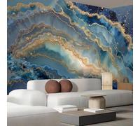 kfjhgbdshhj 3D Effect Decorative Wall Mural, Ink Painting Swirl Silk Fabric Wallpaper - Panoramic Wall Decor, Blue Gold, 350cm x 256cm