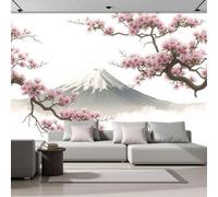 kfjhgbdshhj 3D Effect Photo Wallpaper Japan Wall Mural - Pink Grey Cherry Blossoms Snow Mountains Silk Fabric Wall Poster, Living Room Bedroom Wall Decor, 400cm x 280cm