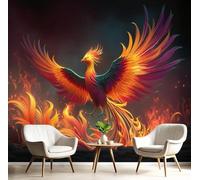 kfjhgbdshhj 3D Flame Phoenix Wallpaper Mural, Fantasy Animals Bedroom Wallpaper, Burnt Orange Wallpaper for Living Room Wall Decor, Wall Mural Room Decoration, 200cm x 140cm