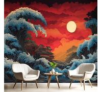 kfjhgbdshhj 3D Photo Wallpaper Wave Landscape Wall Mural Japanese Architecture Print Photo Wallpaper Wall Decoration for Living Room Bedroom Scarlet, 400cm x 280cm