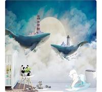 kfjhgbdshhj 3D Wallpaper Blue Sky Cloud Whale Dolphin Castle Moonlight Home Custom 3D Wallpaper Wall Sticker Living Room,3D,400x280cm